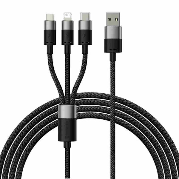 3in1 USB-kaapeli Baseus StarSpeed Series, USB-C + Micro + Lightning 3,5A, 1,2m (musta)