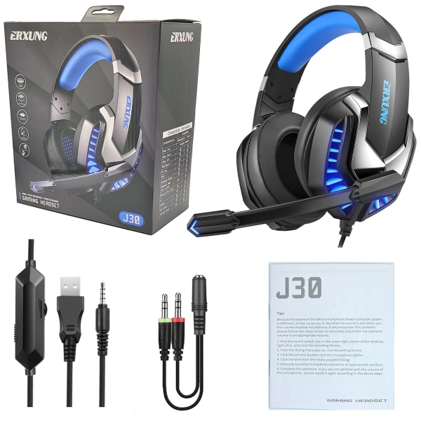 J30 Wired Gaming Headset Sort + blå
