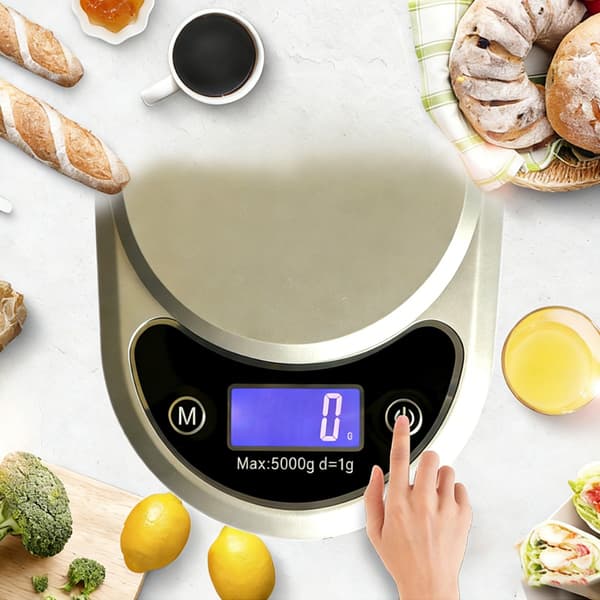 Digital Kitchen Scale 5kg Precision Food Scale with Tare Backlit LCD Unit Conversion g lb:oz oz ml - Silver