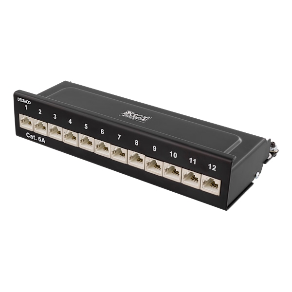 Patch Panel, 12xRJ45, Cat6a, wall-mountable, metal, black Svart