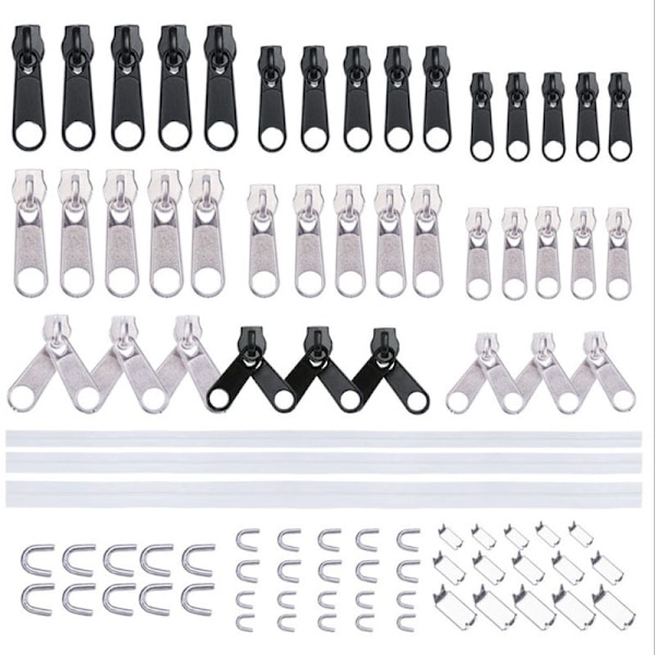 87 st Nylon Dragkedjeset #3, #5, #8 - Vita Metalldragkedjor