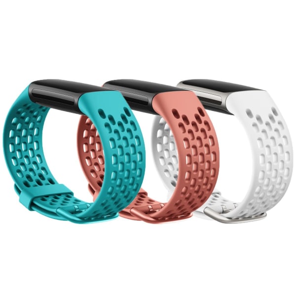 Fitbit Charge 5 armband sport silikon 3-pack Turkos/Korall/Vit