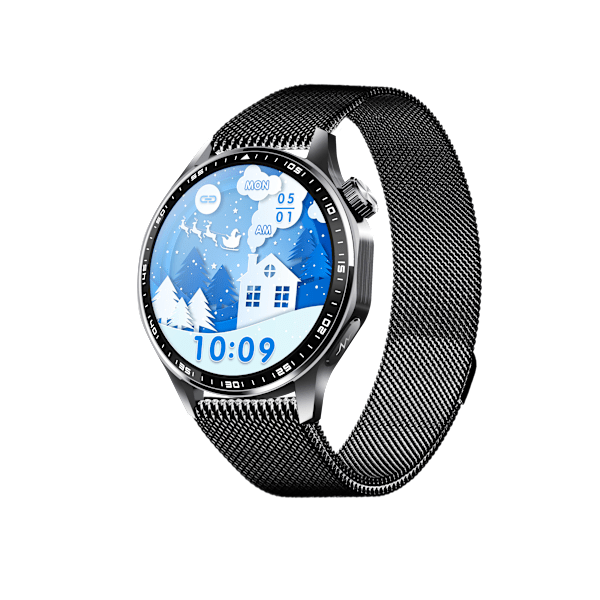 Smartwatch med EKG, pulsmåler, blodtryksmåler og skridttæller Sort Milanese rem