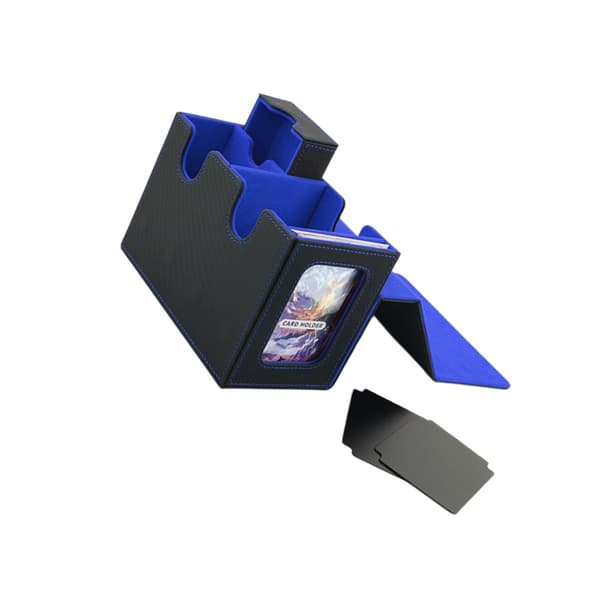 Premium PU-kortförvaringsbox för MTG Commander, rymmer 160+ dubbelinlagda kort, magnetisk stängning och koreanskt sammetfoder Blue+Black Blue+Black