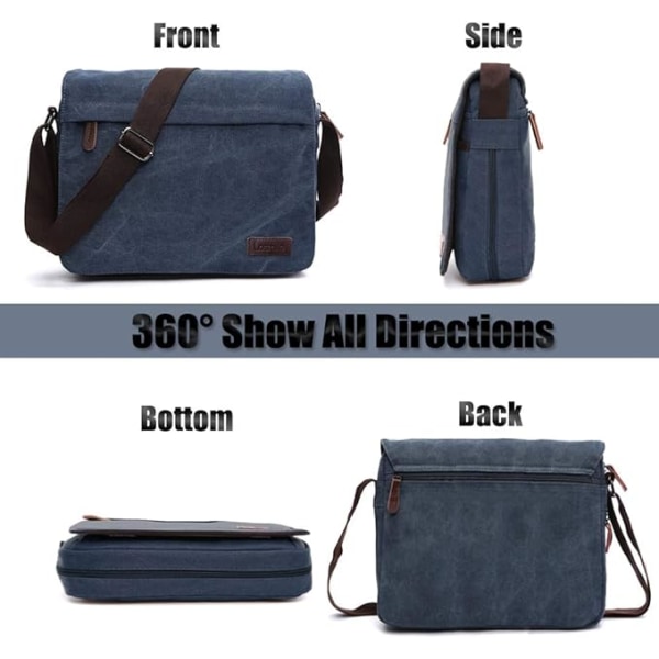 Messenger bag Crossbody väska i canvas och läder Mörkblå
