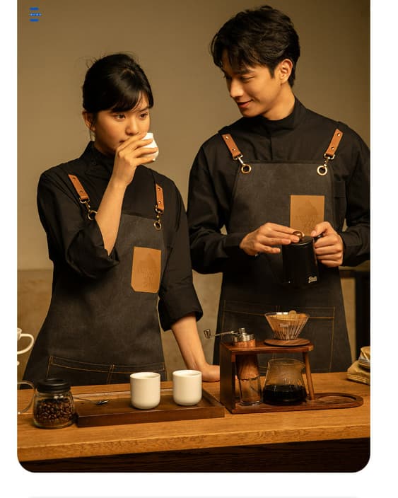 Premium lærredsforklæde til kaffebarer Black Black
