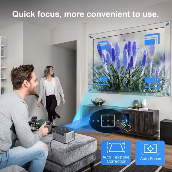 Sähköinen tarkennus 4K-projektori: Kannettava, ulkokäyttöön sopiva ja monipuolinen