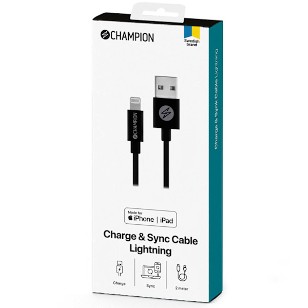 USB-A till Lightning Kabel 2m Svart