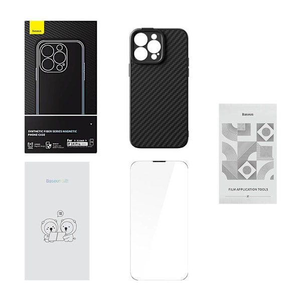 Magnetfodral Baseus Synthetic Fiber Series för iPhone 14 Pro (svart)+ härdat glas + rengöringskit