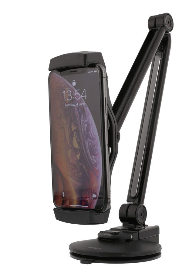2-in-1 smartphone/tablet stand, suction cup, clamp, black