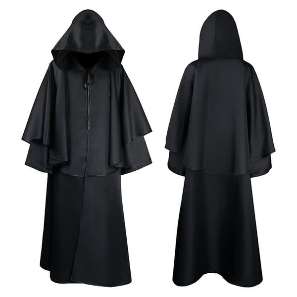 Middelalderlig hættekappe sort - troldmandskappe cosplay kostume L L
