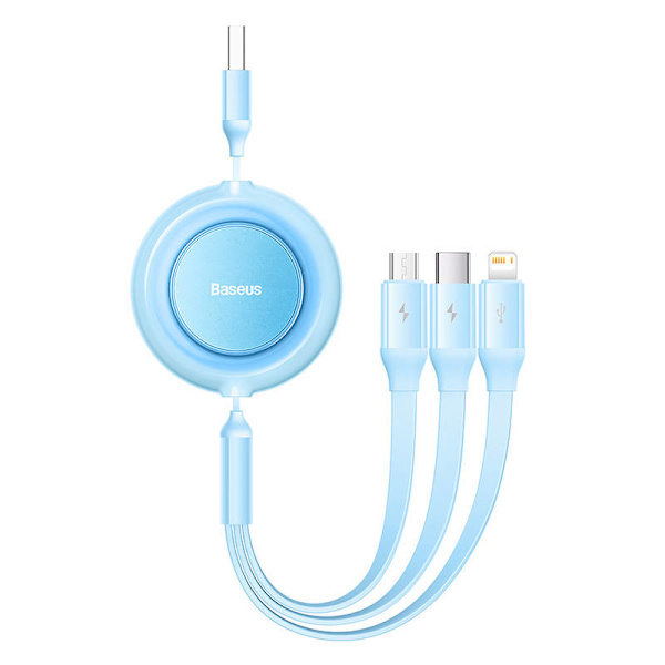 Baseus Bright Mirror 2, USB 3-i-1-kabel för micro USB / USB-C / Lightning 3.5A 1.1m (himmelsblå)