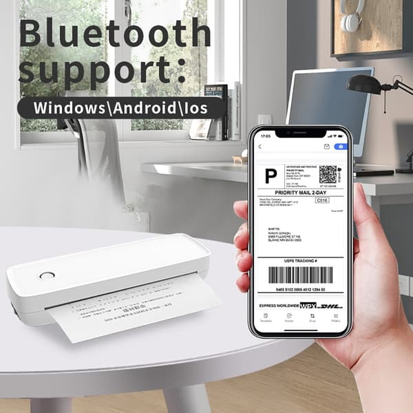 Mini Bærbar A4 Termisk Printer - 200DPI, Trådløs Bluetooth Forbindelse, Kompatibel med Windows, Mac, iOS og Android Black Black