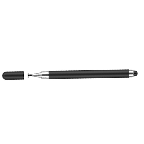 2-i-1 Stylus Penna för Pekskärmar (Dubbel Gummispets) Svart