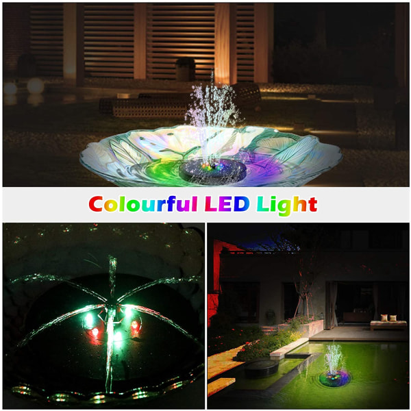 Vandfontæne soldrevet 18 cm med farverig LED-belysning 3f57 | Fyndiq