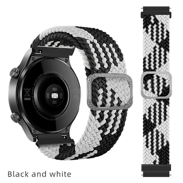 Nylon klockarmband med svart spänne Svart + Vit 22 mm
