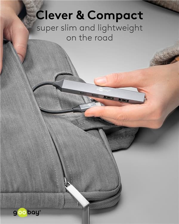 Slim USB-hubb med 5 portar, USB-C™ till USB-C™/USB-A, 5 Gbit/s