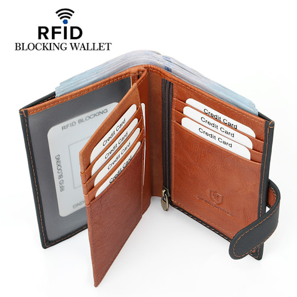 Tyylikäs RFID-nahkalompakko vetoketjullisella kolikkotaskulla