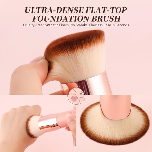 Flat Top Foundation Brush 2-pak til flydende foundation og BB-creme - bløde syntetiske børster til fejlfri buffing Pink Pink