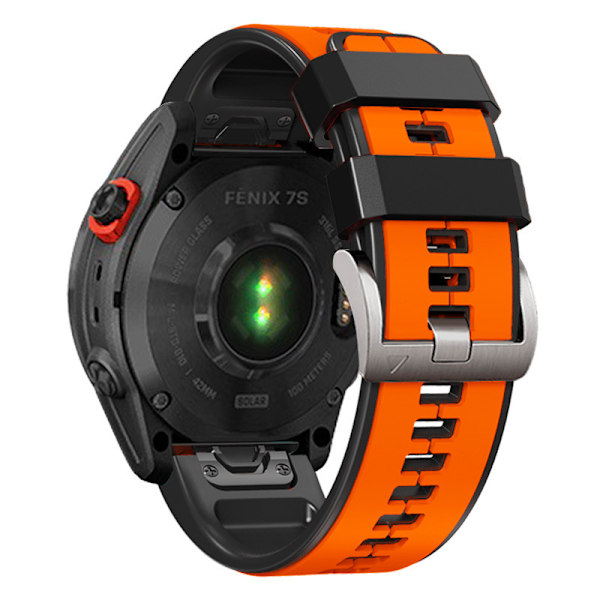 Silikoninen kellohihna Garmin Fenix 7S Prolle Musta + oranssi