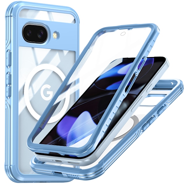 Google Pixel 9A magnetisk cover med 9H hærdet glas bagside Blå