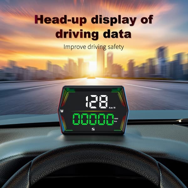 Head-Up Display för Bil - Hastighet, Tid, Körsträcka och Varningssystem för Säker Körning