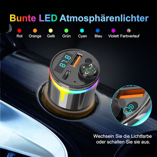 Bluetooth 5.3 biloplader med QC3.0 & PD hurtigopladning
