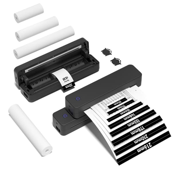 A4 termisk printer med Bluetooth og USB, blækfri udskrivning til dokumenter og etiketter, bærbart ABS-design til hjem og kontor Black Black