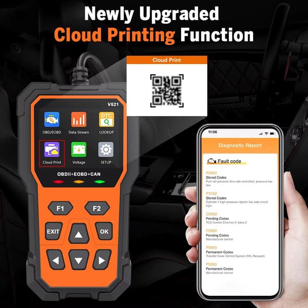 OBD2 Bluetooth -vikakoodinlukija 2.8 inch värinäytöllä, live data, freeze frame, EVAP/O2-testit, Mode 6/8, korjaamoille
