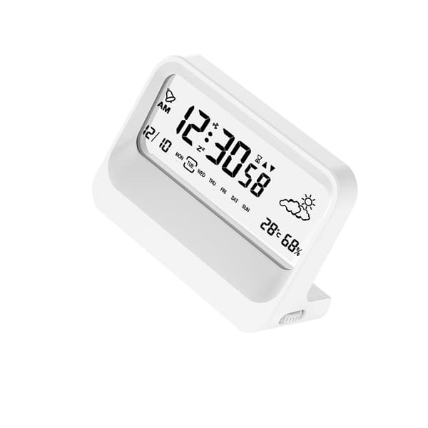 Multifunktionell Digital Student Väckarklocka med Temperatur, Luftfuktighet och Timer (Batterier Ingår Ej) White White