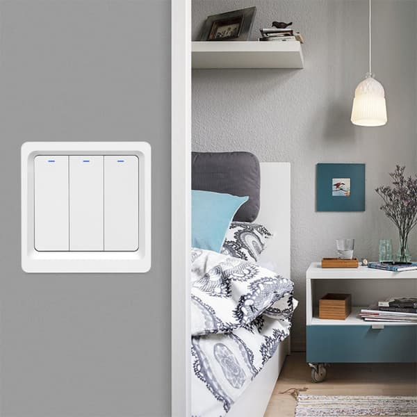 3-gångs smart strömbrytare 86-typ EU vägg, Wi-Fi & Bluetooth tvåläge, kompatibel med Google Home, Alexa, Google Assistant, Tmall Genie, 500W per kanal