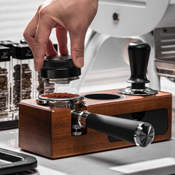 Massivt træ kaffe tamper station med skuffe kaffe