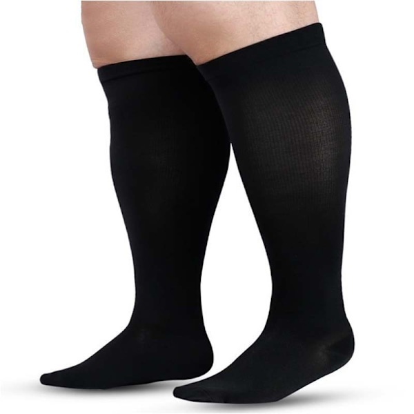 Plus Size kompressionsstrømper - sort flad strik XXL