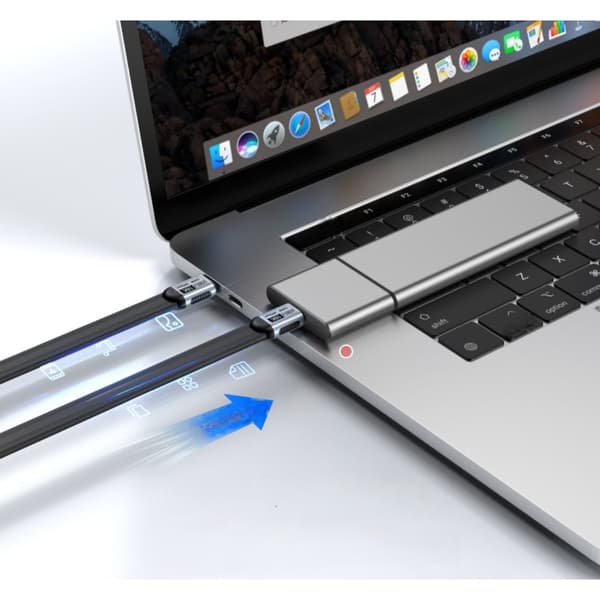 USB-C fullfunktionell flatkabel för data och 4K-video i arbete och multimedia – USB 3.2 20Gbps, 4K@60Hz, PD240W, kompatibel med Thunderbolt 3 2 m 2 m