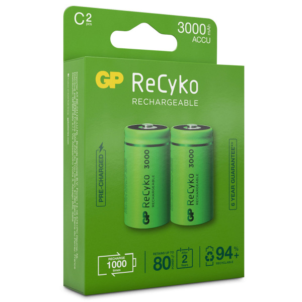 ReCyko Laddningsbara C-batterier 3000mAh 2-p