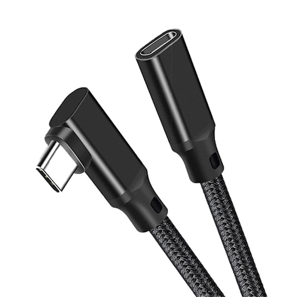 Rättvinklad USB-C-förlängningskabel - PQ117 svart flätad (10Gbps+4K+100W) 2 m