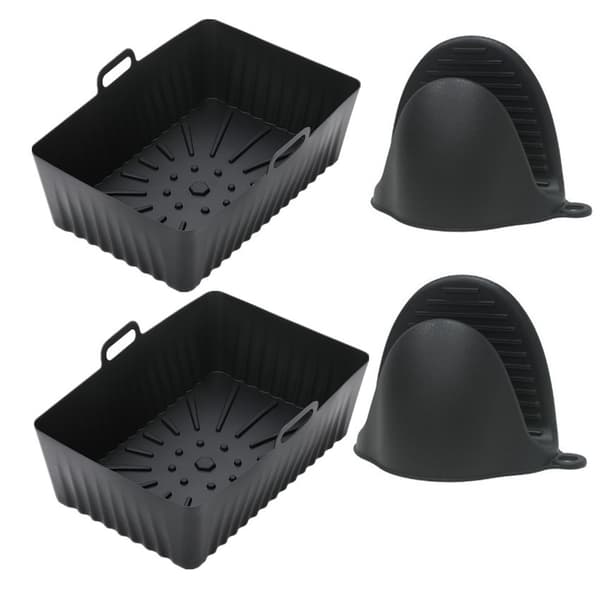 2-pack Air fryer behållare med ugnsvantar Silikon Black Black