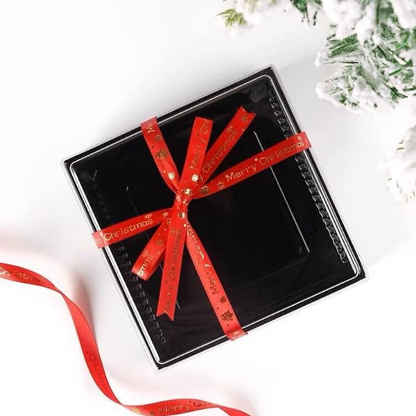 Röd Jul Dekorativt Band med Klockor - 1cm Polyester Presentinslagning