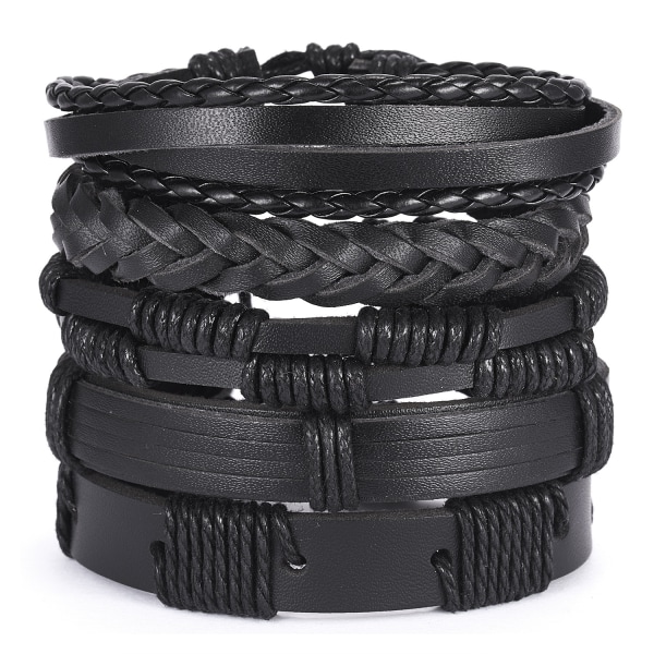 INF Handgjorda Läderarmband, 5-pack Svart
