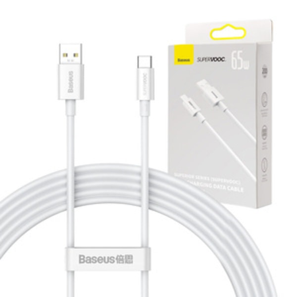 Baseus Superior Series-kabel USB till USB-C, 65W, PD, 2m (vit)