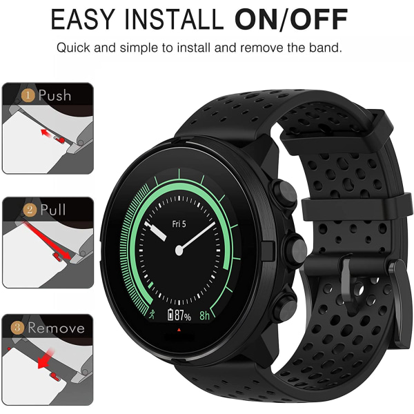 Suunto 7/9/9Baro/D5/Spartan/Fossil Nate/Q armband silikon Svart L