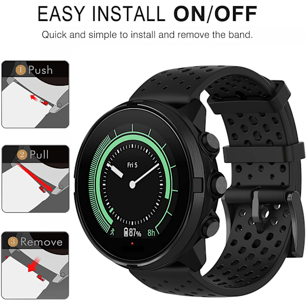 Suunto 7/9 / 9Baro / D5 / Spartan / Fossil Nate / Q armbånd silikone Sort L