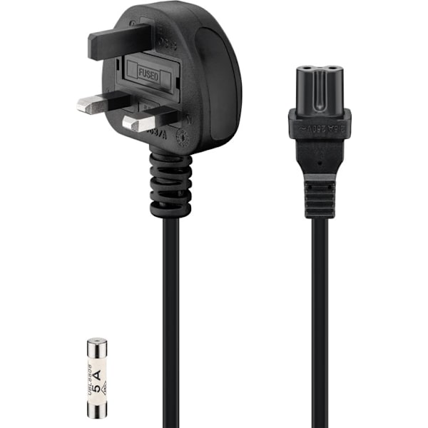 Kabel för nätanslutning i Storbritannien, 1,8 m, svart