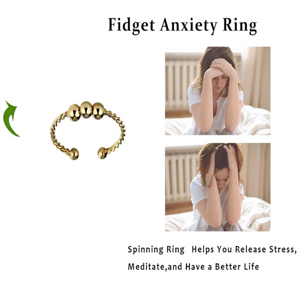 Justerbar antistressring med roterbara pärlor Guld