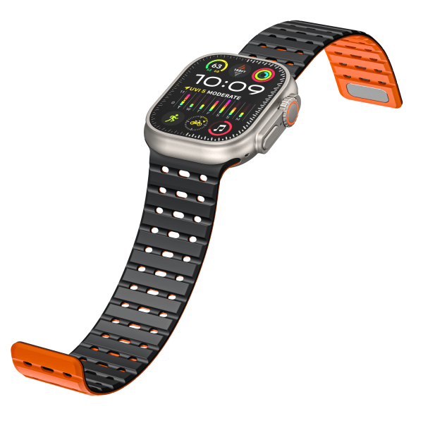 Åndbar magnetrem til Apple Watch Series 1-9 generationer 42/44/45 mm Sort+orange