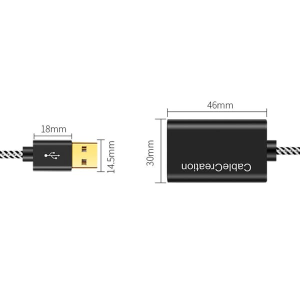 USB til 3.5mm lydadapter til PC og bærbar - ekstern USB-lydkort med USB 2.0, 5.1 kanal, støjreduktion og sort aluminium