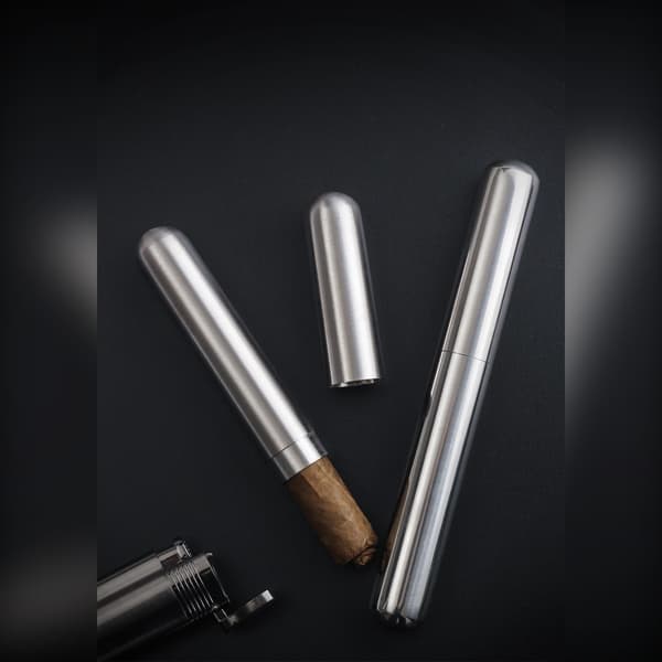 Rustfrit Stål Enkelt Cigar Rør 167x22mm - Bærbar Rejse Cigar Etui