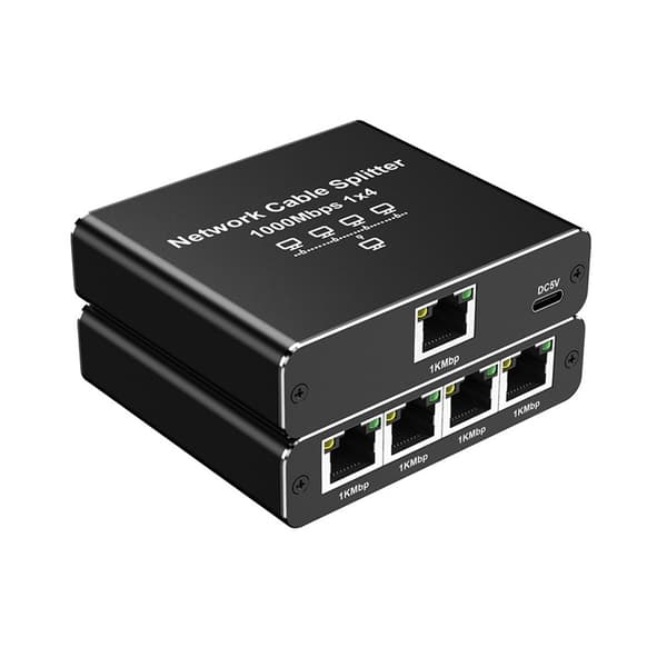 RJ45 Gigabit Ethernet Splitter 1 til 2/3/4 Port Netværks Splitter - Udvid Din Netværksforbindelse Black Black