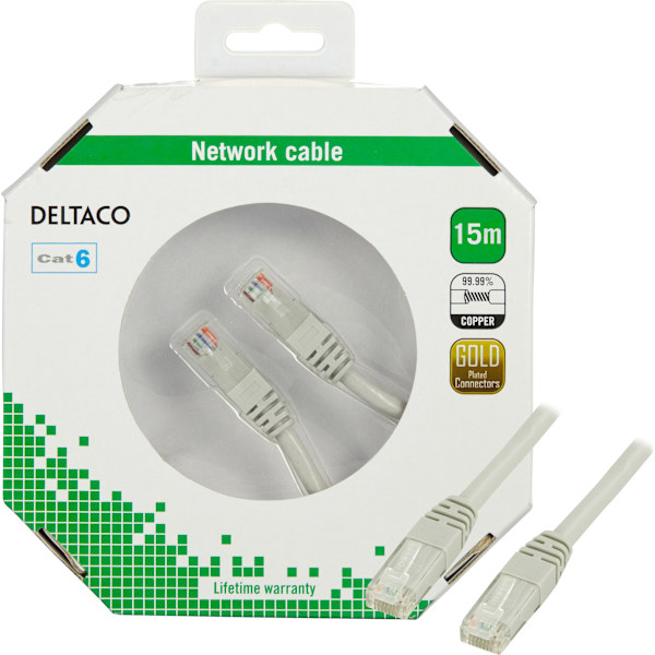 UTP Cat6 patchkabel, LSZH, 15m, grå Grå