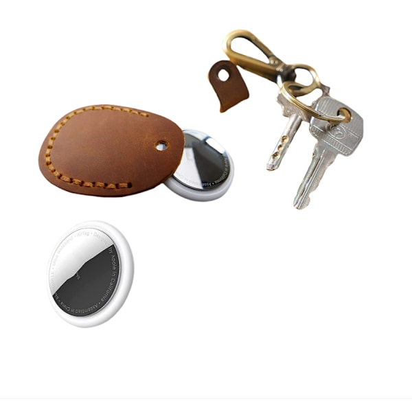 Tyylikäs musta PU-nahkakotelo Apple AirTags -seurantalaitteelle Ruskea